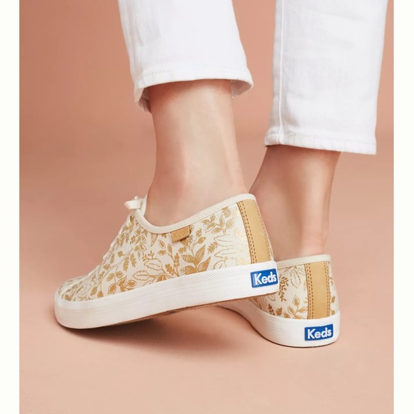 Keds x Riffle Paper Co. Gold and White Floral Sneakers - Picture 3 of 9